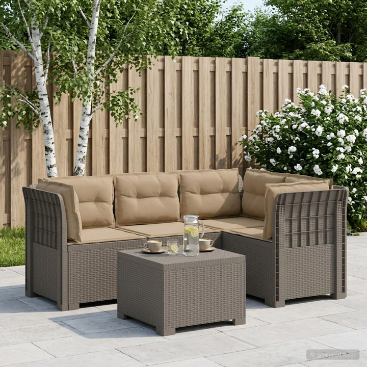 4-personers Have Sofa med Hynder Rattan Look PP Lysegrå