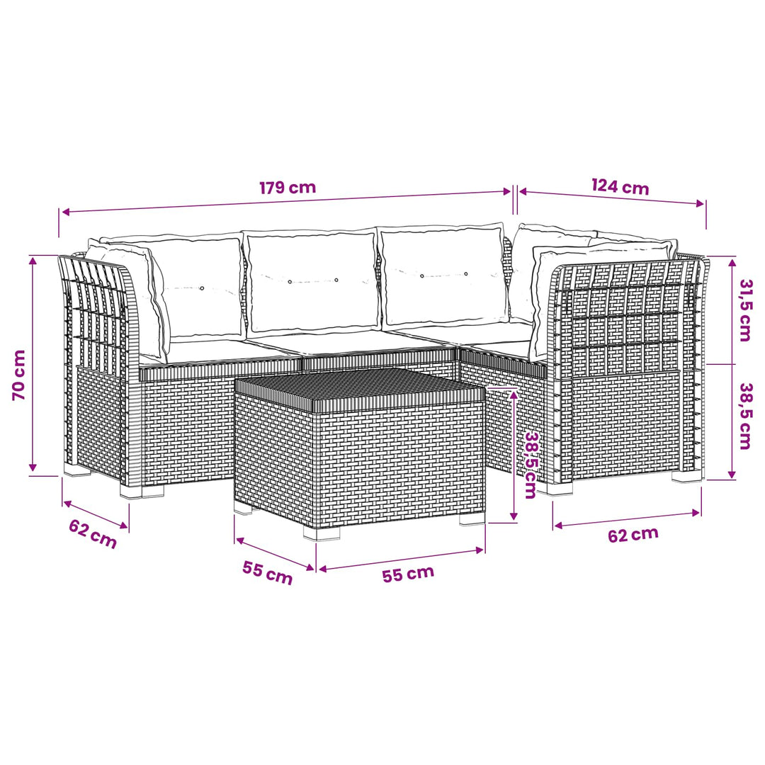 4-personers Have Sofa med Hynder Rattan Look PP Lysegrå