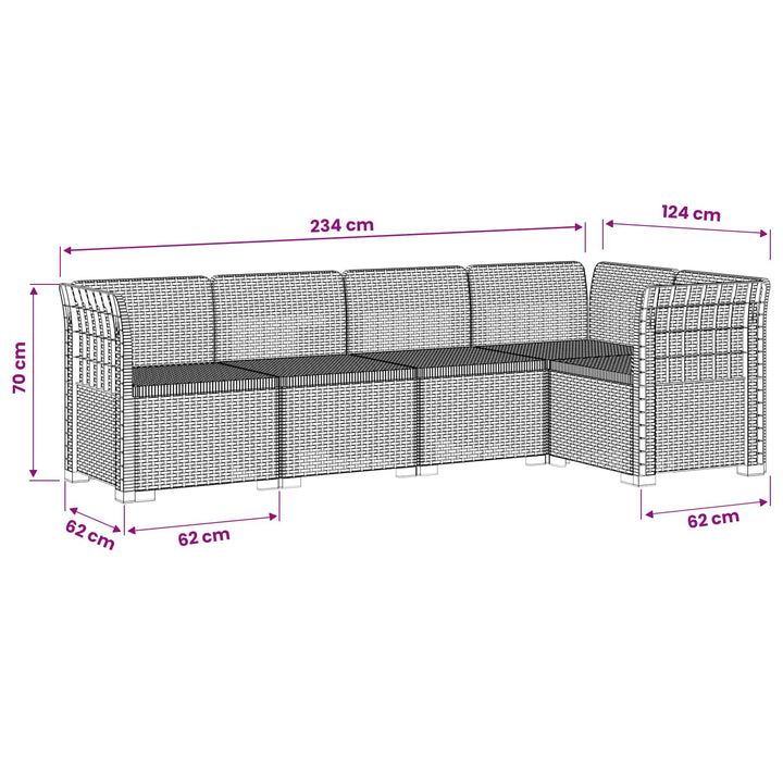5-personers Havemøbel Sofa Rattan Look PP Antracit