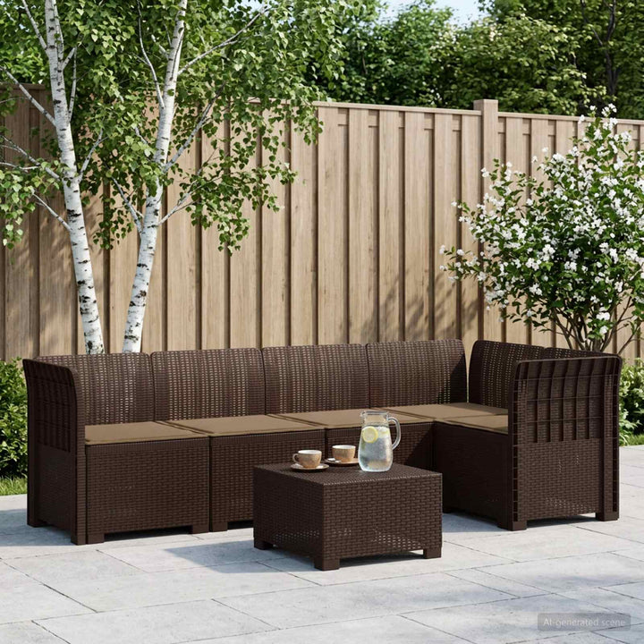 5-personers Havemøbel Sofa med Hynder Rattan Look PP Brun