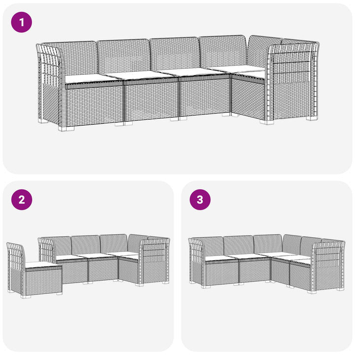 5-personers Havemøbel Sofa med Hynder Rattan Look PP Hvid