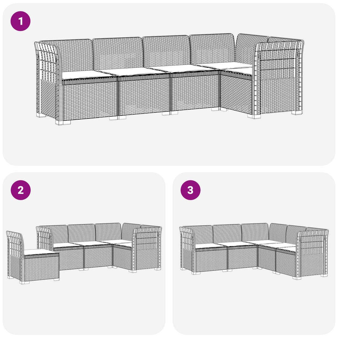 5-personers Havemøbel Sofa med Hynder Rattan Look PP Lysegrå