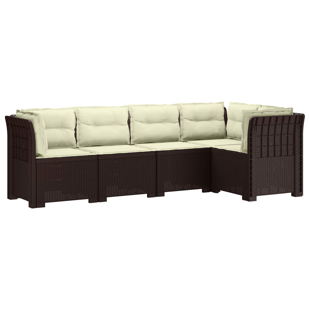 5-personers Havemøbel Sofa med Hynder Rattan Look PP Brun