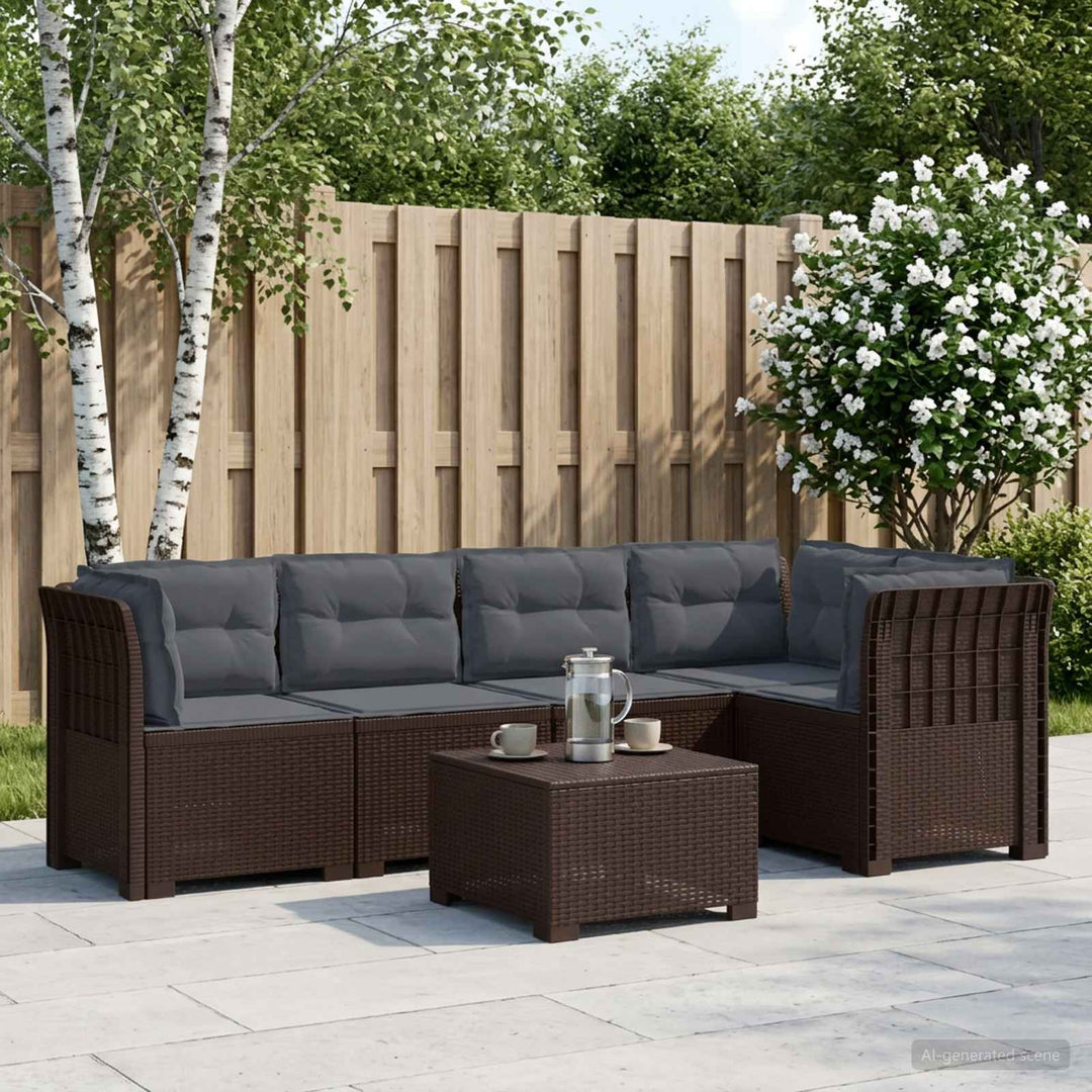 5-personers Havemøbel Sofa med Hynder Rattan Look PP Brun