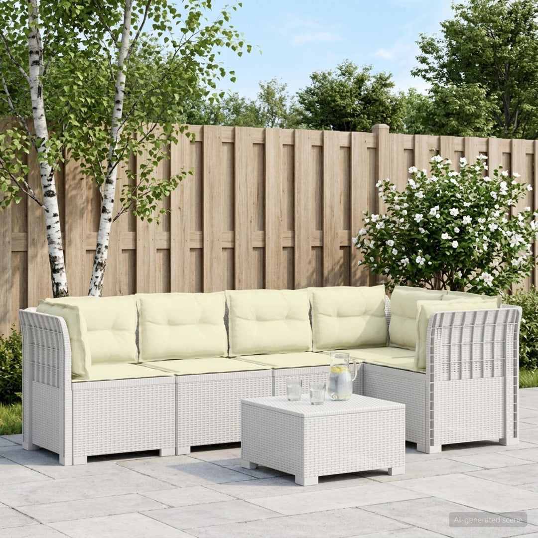 5-personers Havemøbel Sofa med Hynder Rattan Look PP Hvid