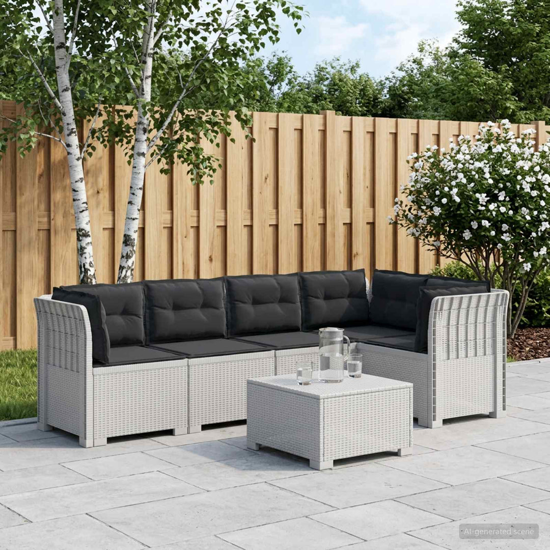 5-personers Havemøbel Sofa med Hynder Rattan Look PP Hvid