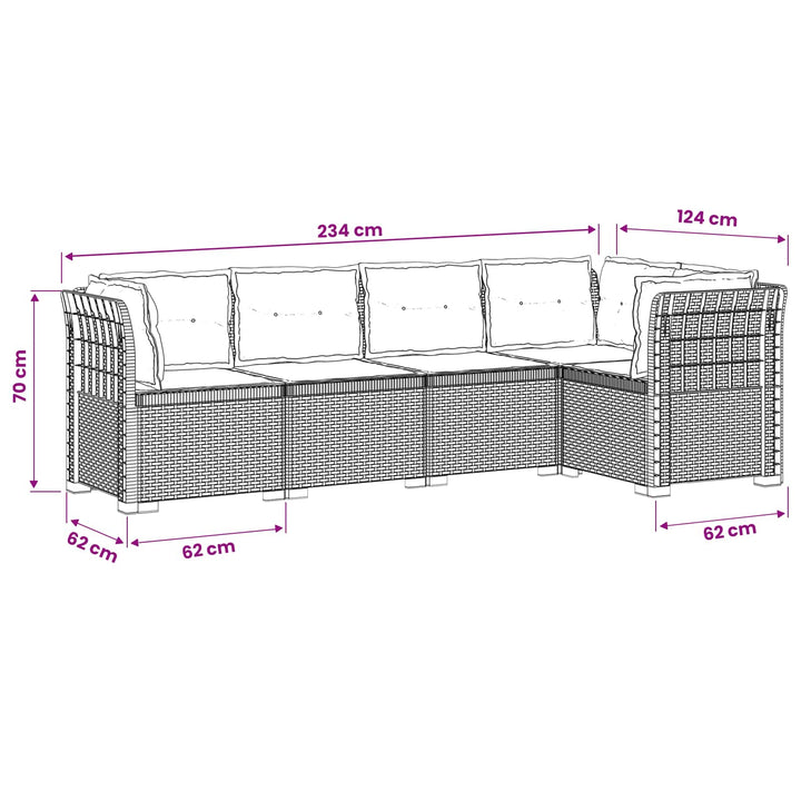 5-personers Havemøbel Sofa med Hynder Rattan Look PP Lysegrå