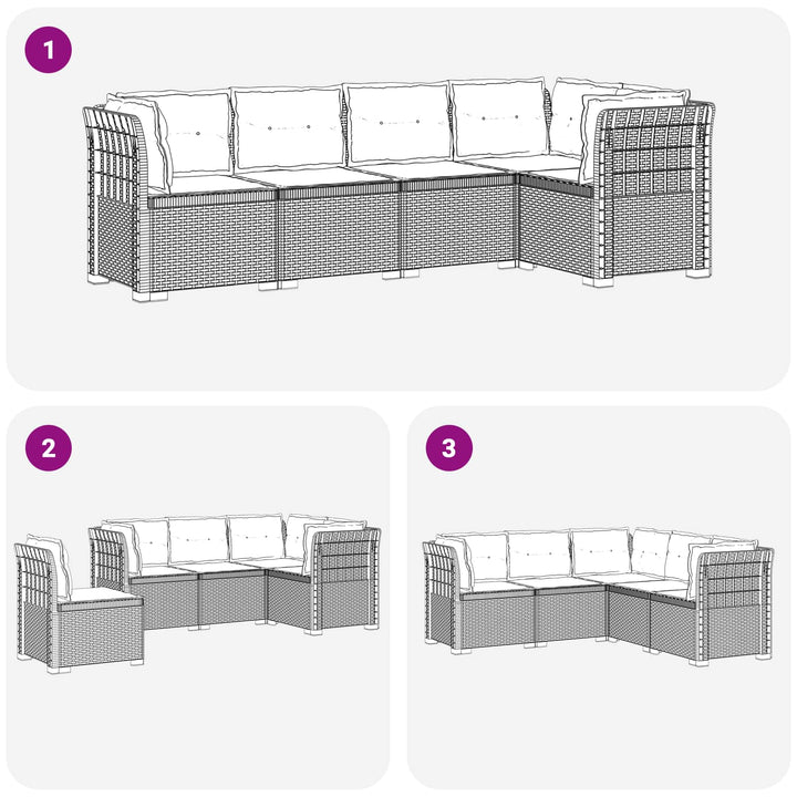 5-personers Havemøbel Sofa med Hynder Rattan Look PP Lysegrå