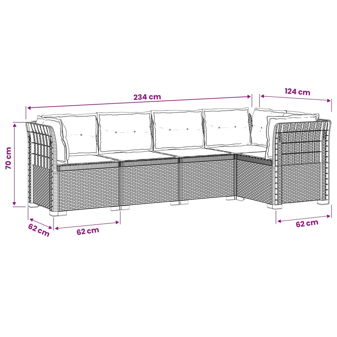 5-personers Havemøbel Sofa med Hynder Rattan Look PP Lysegrå