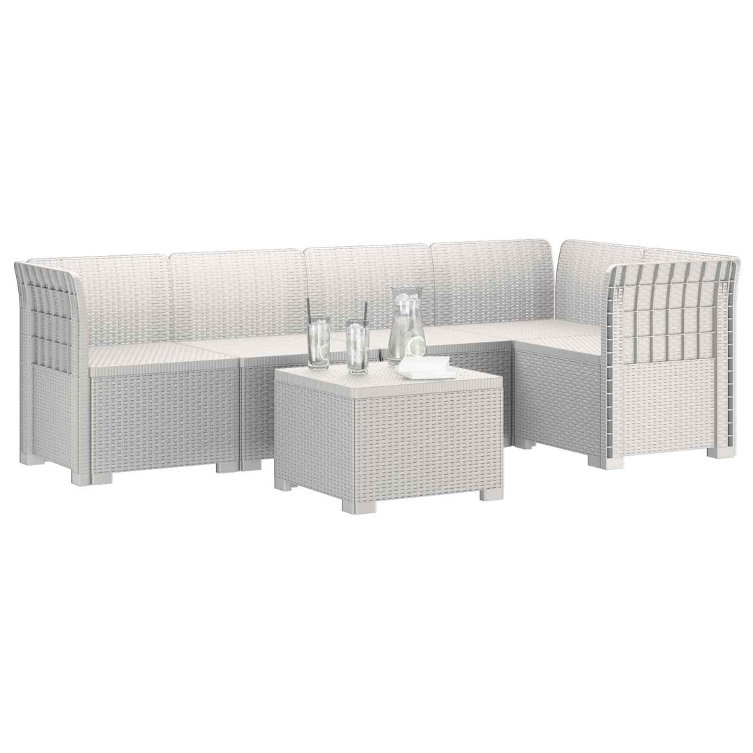 5-personers Havemøbel Sofa Rattan Look PP Hvid