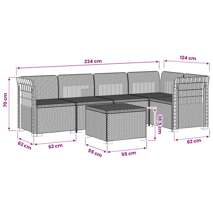 5-personers Havemøbel Sofa Rattan Look PP Hvid