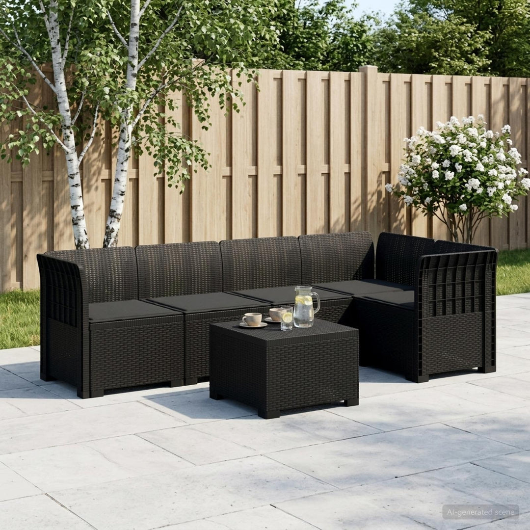 5-personers Havemøbel Sofa med Hynder Rattan Look PP Antracit