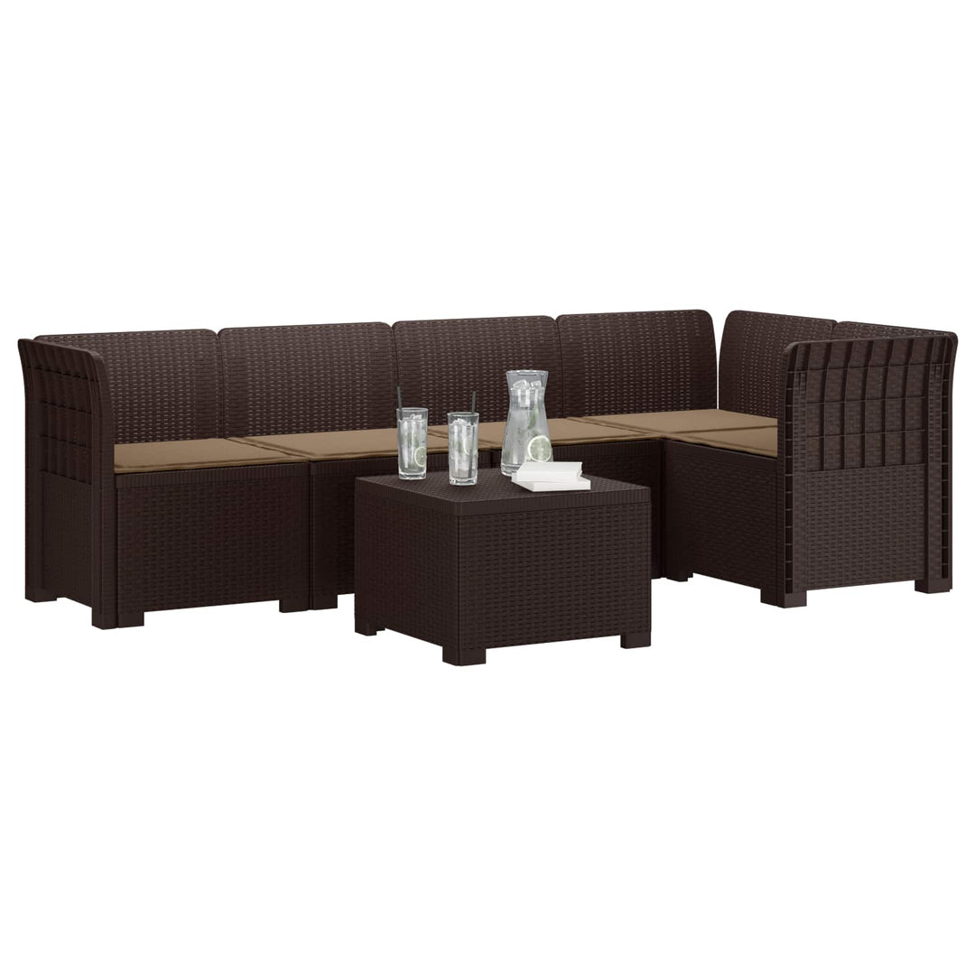 5-personers Havemøbel Sofa med Hynder Rattan Look PP Brun