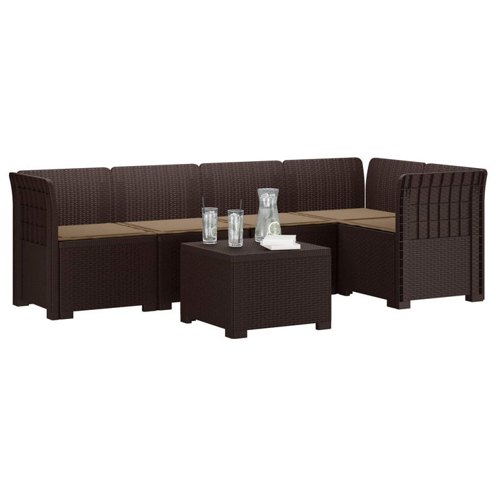 5-personers Havemøbel Sofa med Hynder Rattan Look PP Brun