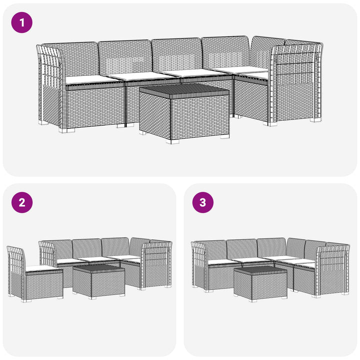 5-personers Havemøbel Sofa med Hynder Rattan Look PP Brun