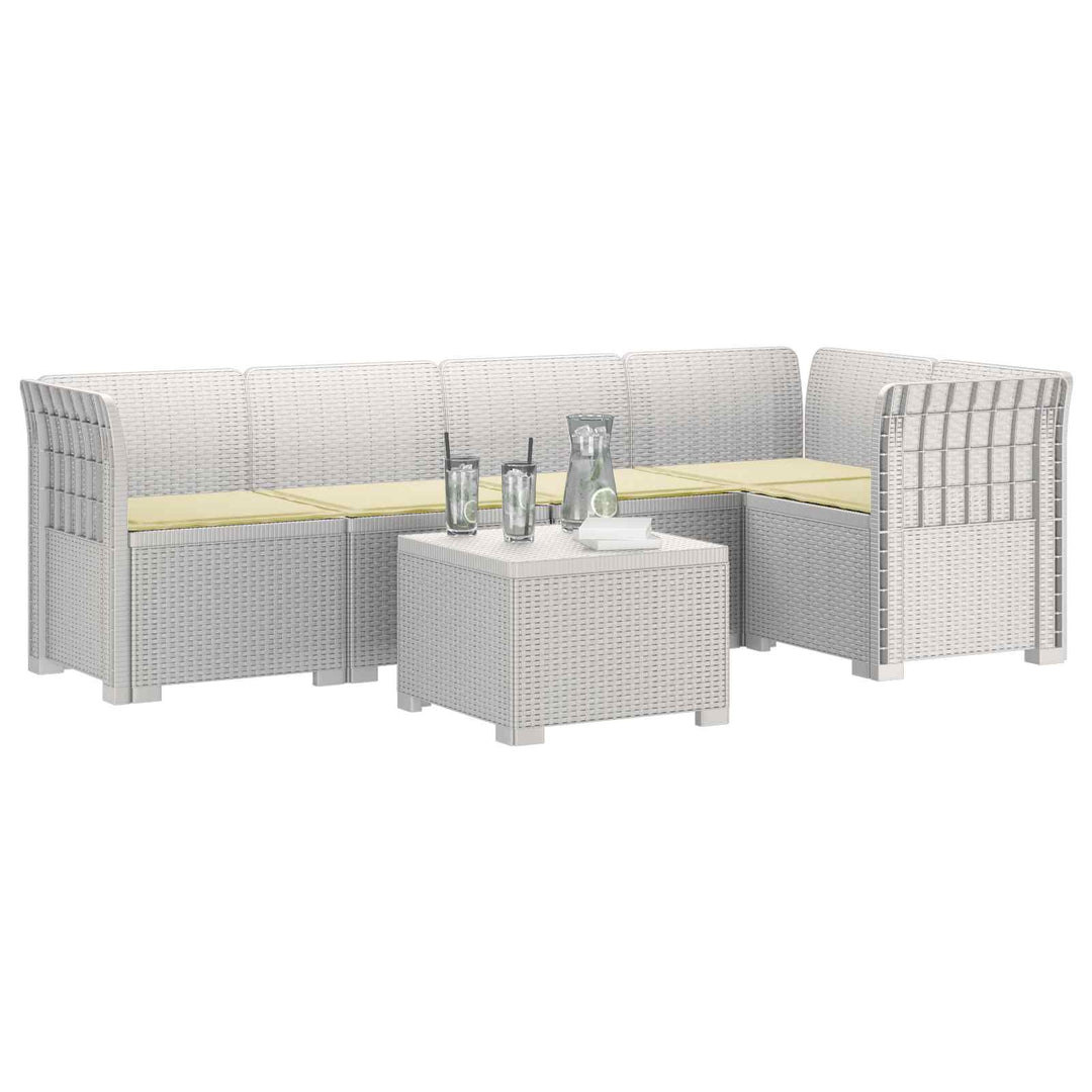 5-personers Havemøbel Sofa med Hynder Rattan Look PP Hvid