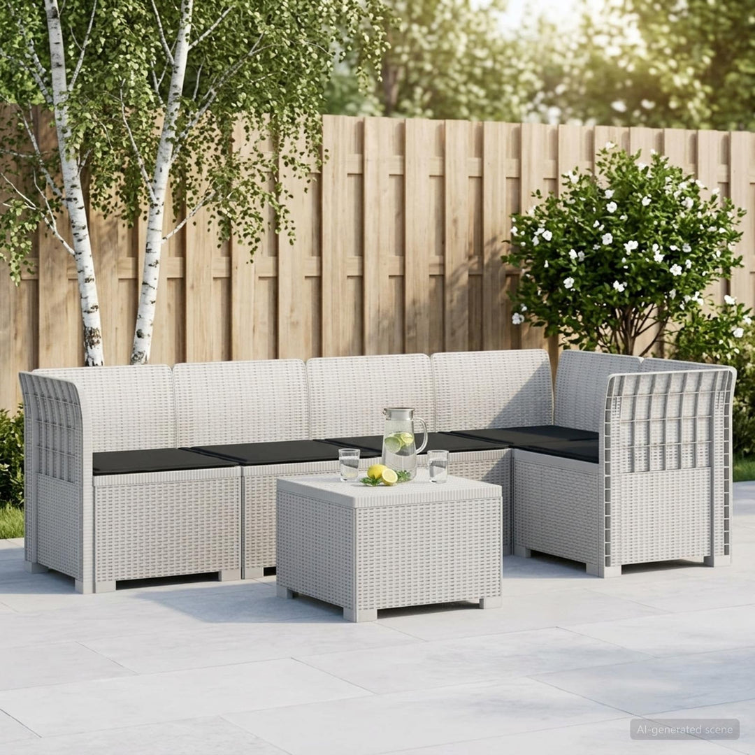 5-personers Havemøbel Sofa med Hynder Rattan Look PP Hvid