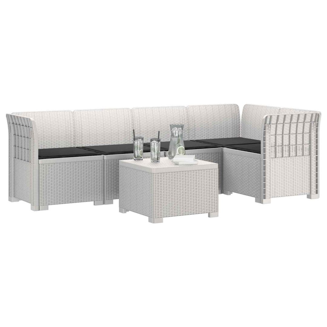5-personers Havemøbel Sofa med Hynder Rattan Look PP Hvid