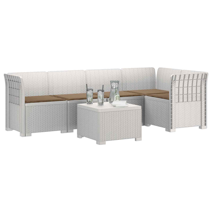 5-personers Havemøbel Sofa med Hynder Rattan Look PP Hvid