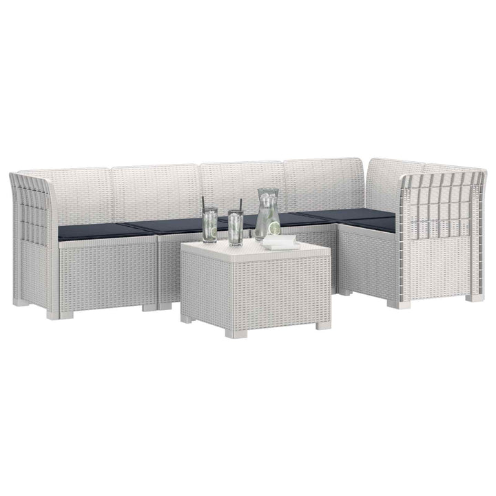 5-personers Havemøbel Sofa med Hynder Rattan Look PP Hvid