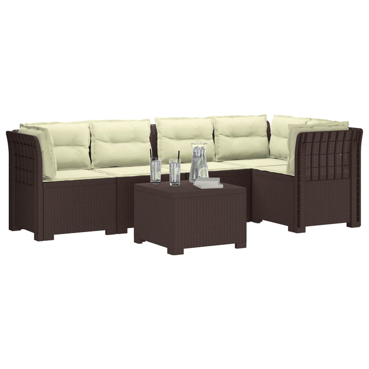 5-personers Havemøbel Sofa med Hynder Rattan Look PP Brun