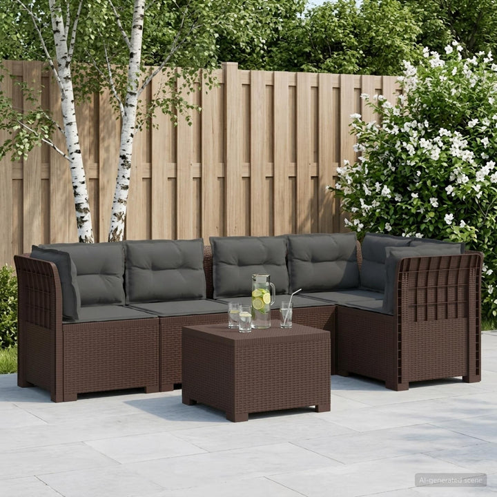 5-personers Havemøbel Sofa med Hynder Rattan Look PP Brun
