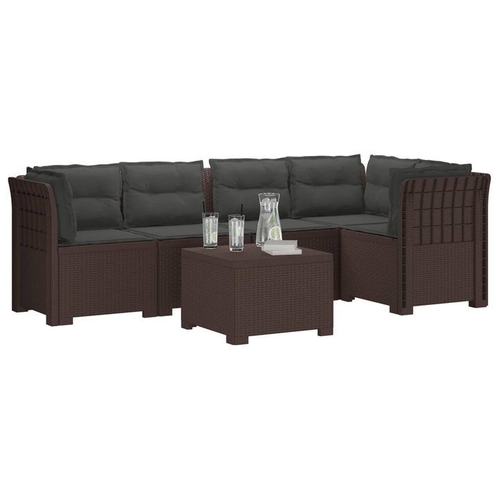 5-personers Havemøbel Sofa med Hynder Rattan Look PP Brun