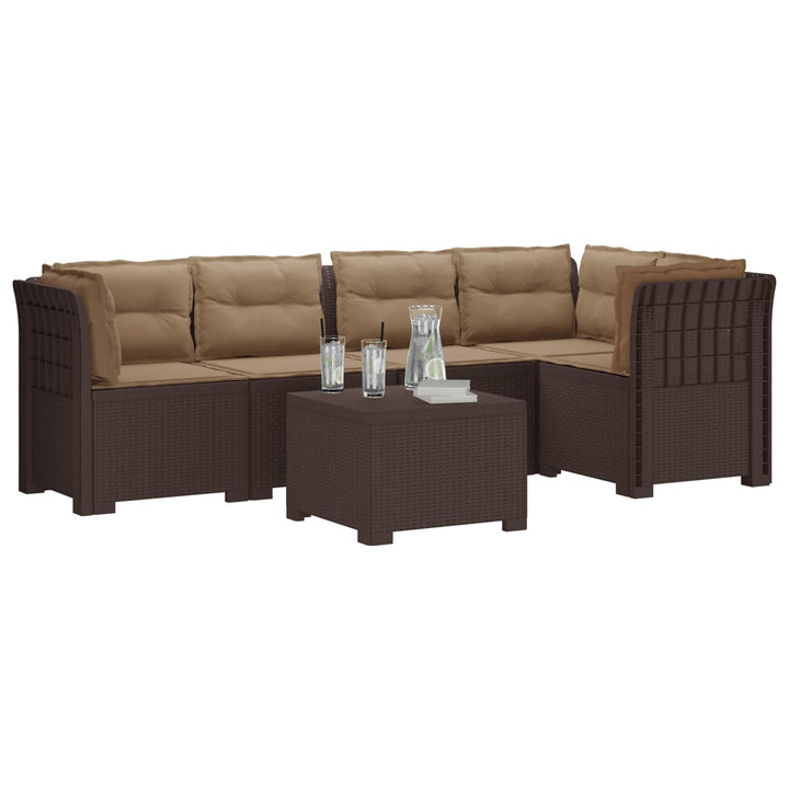 5-personers Havemøbel Sofa med Hynder Rattan Look PP Brun
