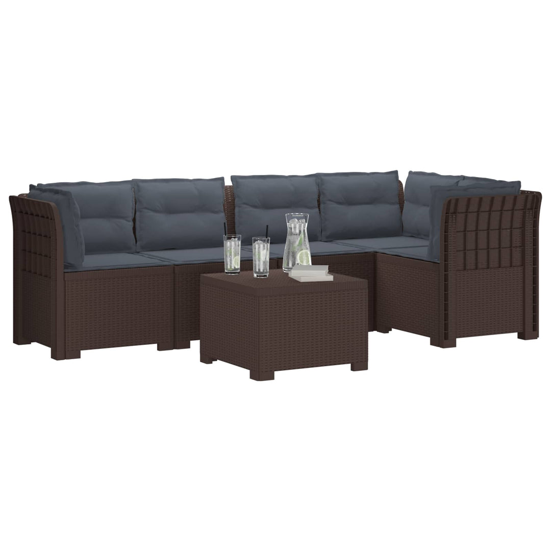 5-personers Havemøbel Sofa med Hynder Rattan Look PP Brun