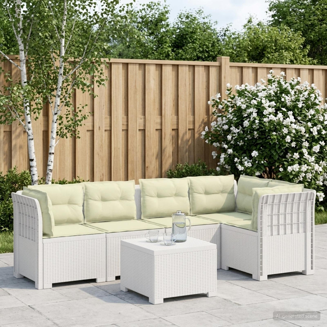 5-personers Havemøbel Sofa med Hynder Rattan Look PP Hvid