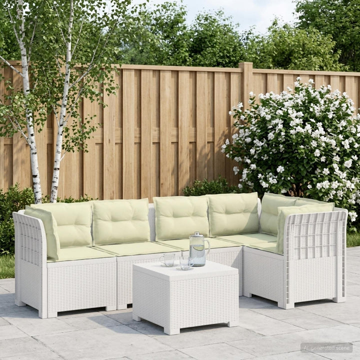 5-personers Havemøbel Sofa med Hynder Rattan Look PP Hvid
