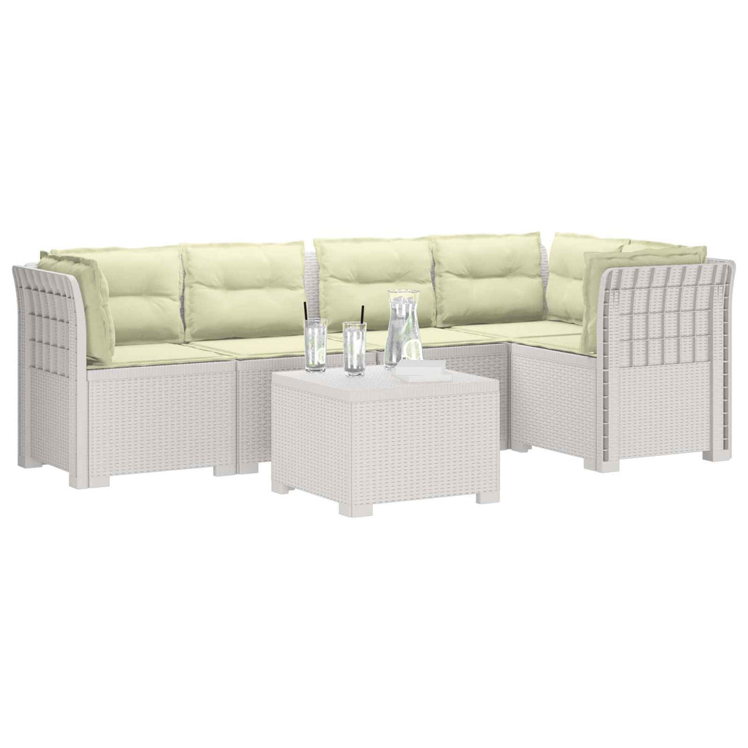 5-personers Havemøbel Sofa med Hynder Rattan Look PP Hvid