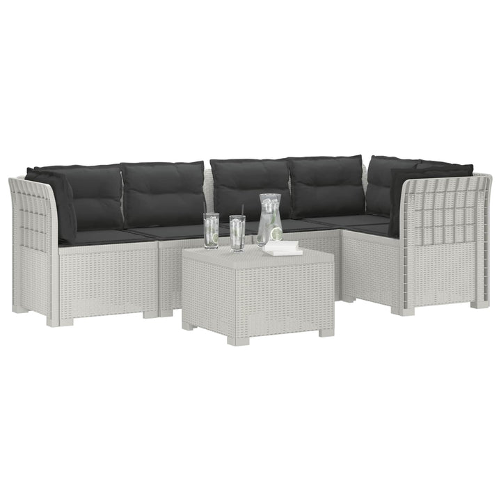 5-personers Havemøbel Sofa med Hynder Rattan Look PP Hvid