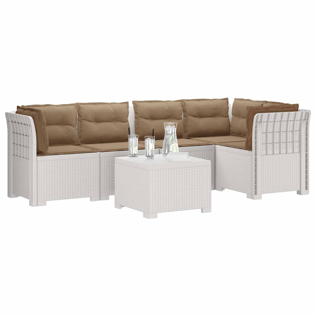 5-personers Havemøbel Sofa med Hynder Rattan Look PP Hvid