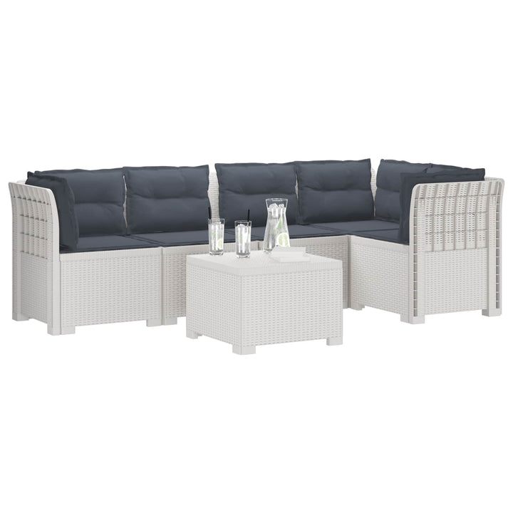 5-personers Havemøbel Sofa med Hynder Rattan Look PP Hvid