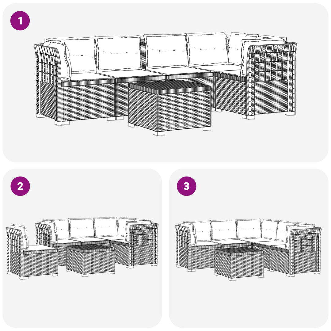 5-personers Havemøbel Sofa med Hynder Rattan Look PP Lysegrå