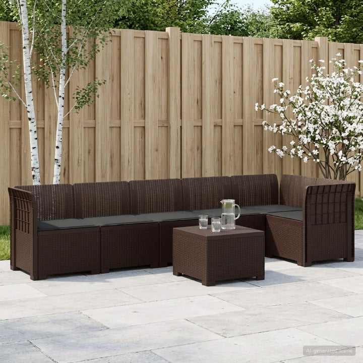 6-personers Have Sofa med Puder Rattan Look PP Brun