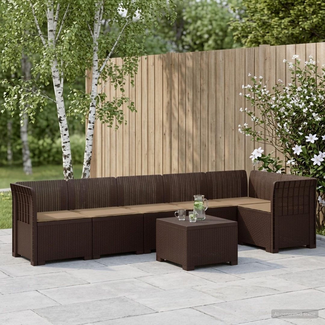 6-personers Have Sofa med Puder Rattan Look PP Brun