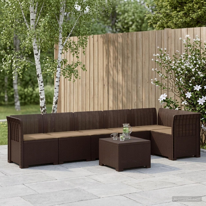 6-personers Have Sofa med Puder Rattan Look PP Brun