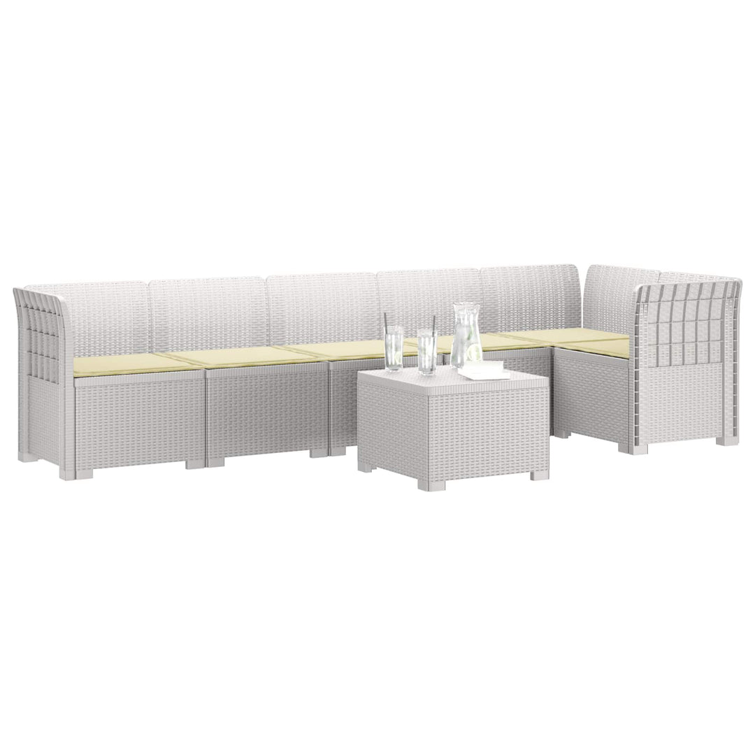 6-personers Have Sofa med Puder Rattan Look PP Hvid