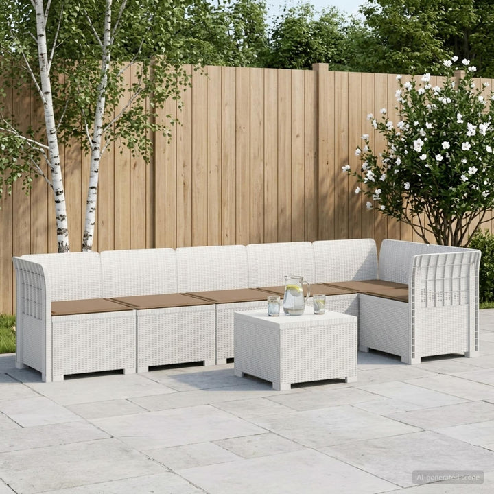 6-personers Have Sofa med Puder Rattan Look PP Hvid