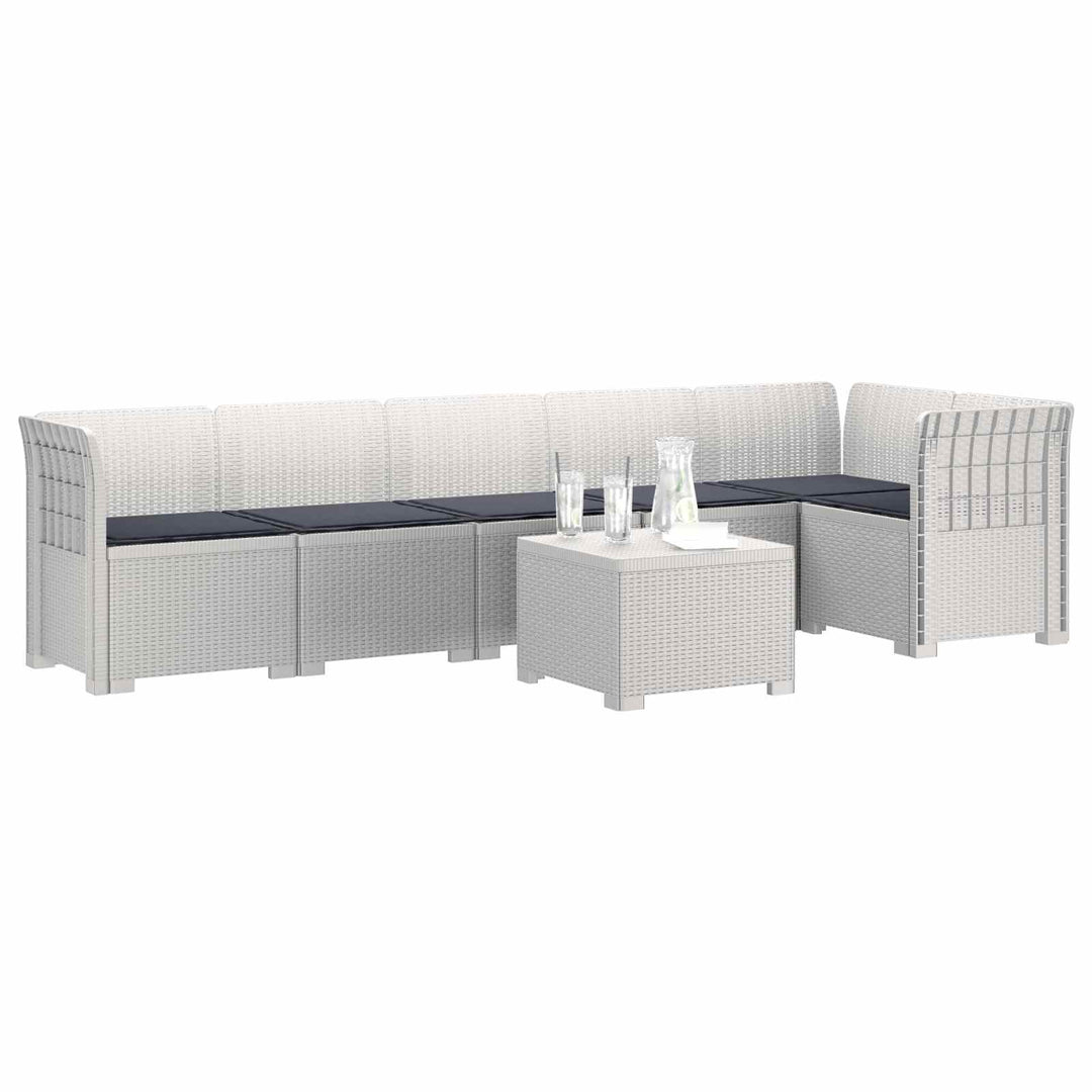 6-personers Have Sofa med Puder Rattan Look PP Hvid