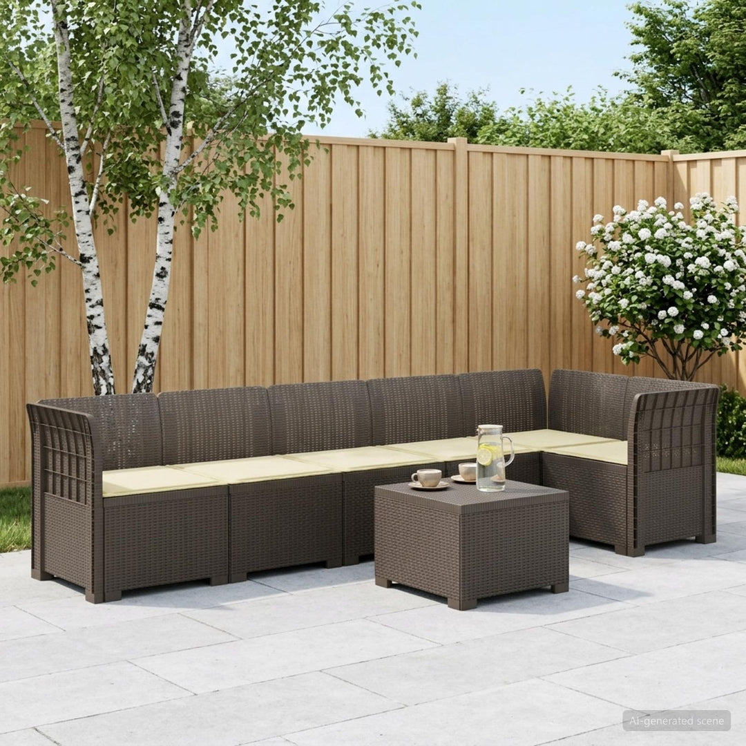6-personers Have Sofa med Puder Rattan Look PP Lysegrå