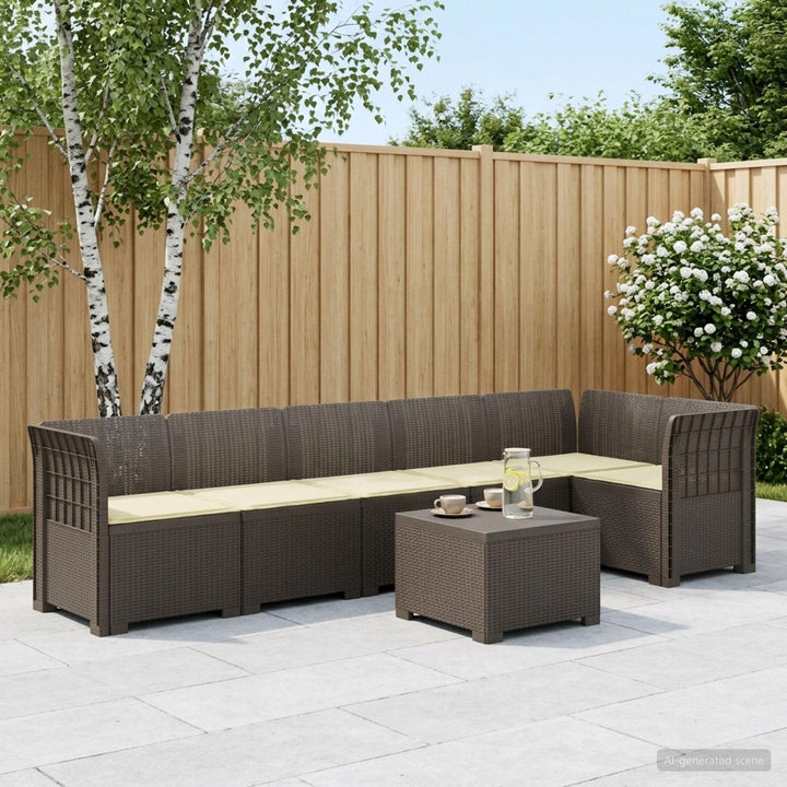 6-personers Have Sofa med Puder Rattan Look PP Lysegrå
