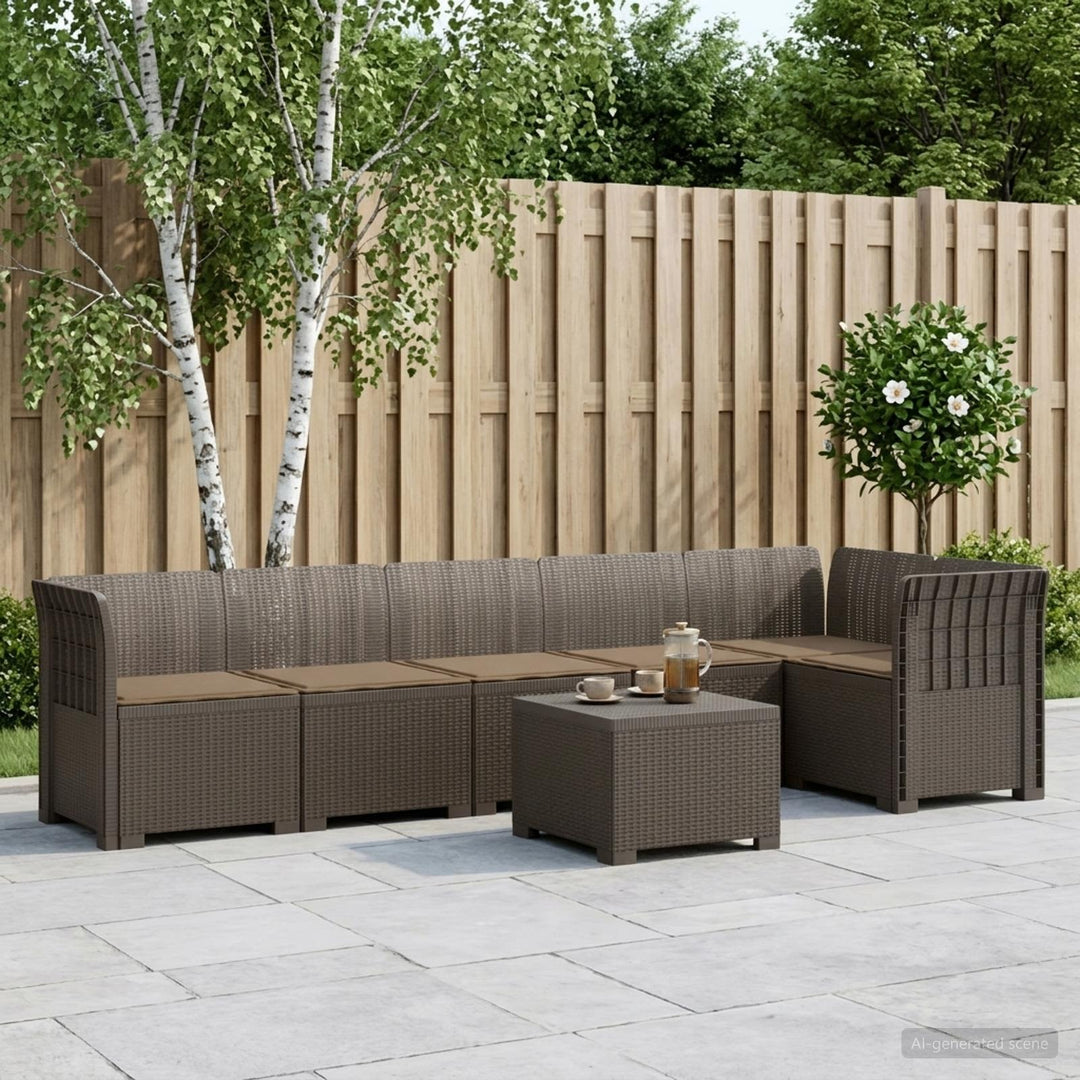 6-personers Have Sofa med Puder Rattan Look PP Lysegrå