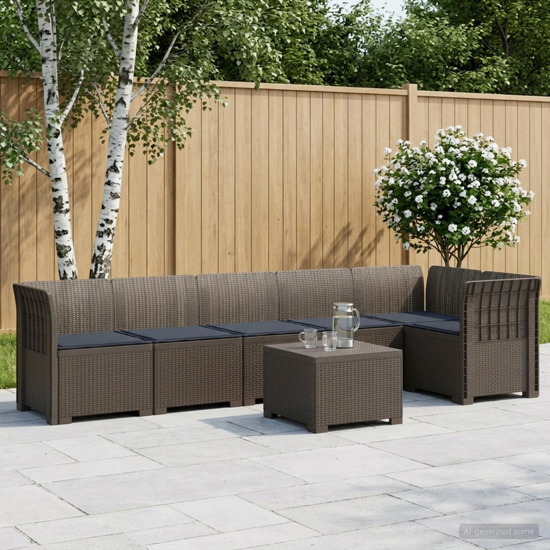 6-personers Have Sofa med Puder Rattan Look PP Lysegrå