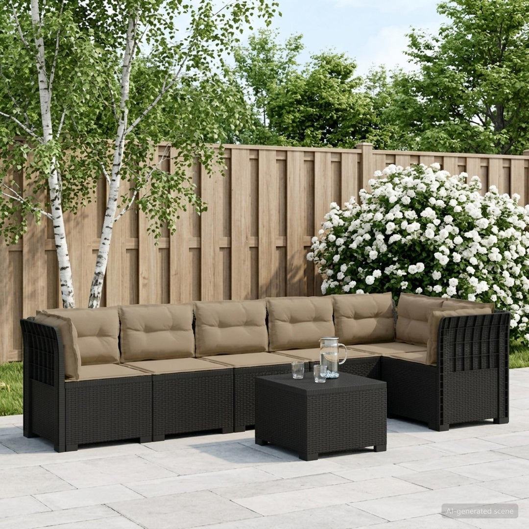 6-personers Have Sofa med Puder Rattan Look PP Antracit