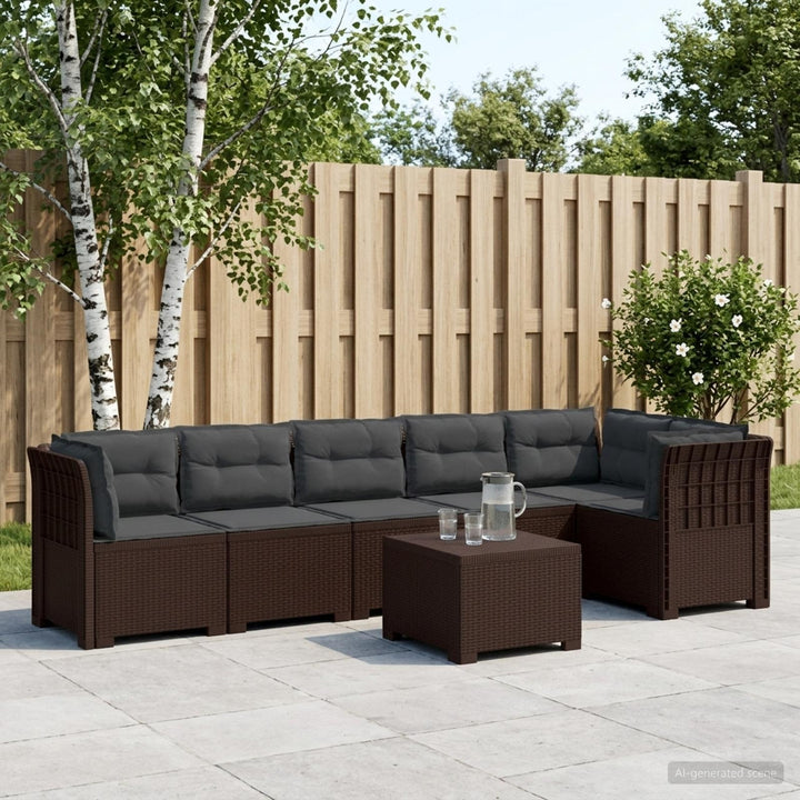 6-personers Have Sofa med Puder Rattan Look PP Brun