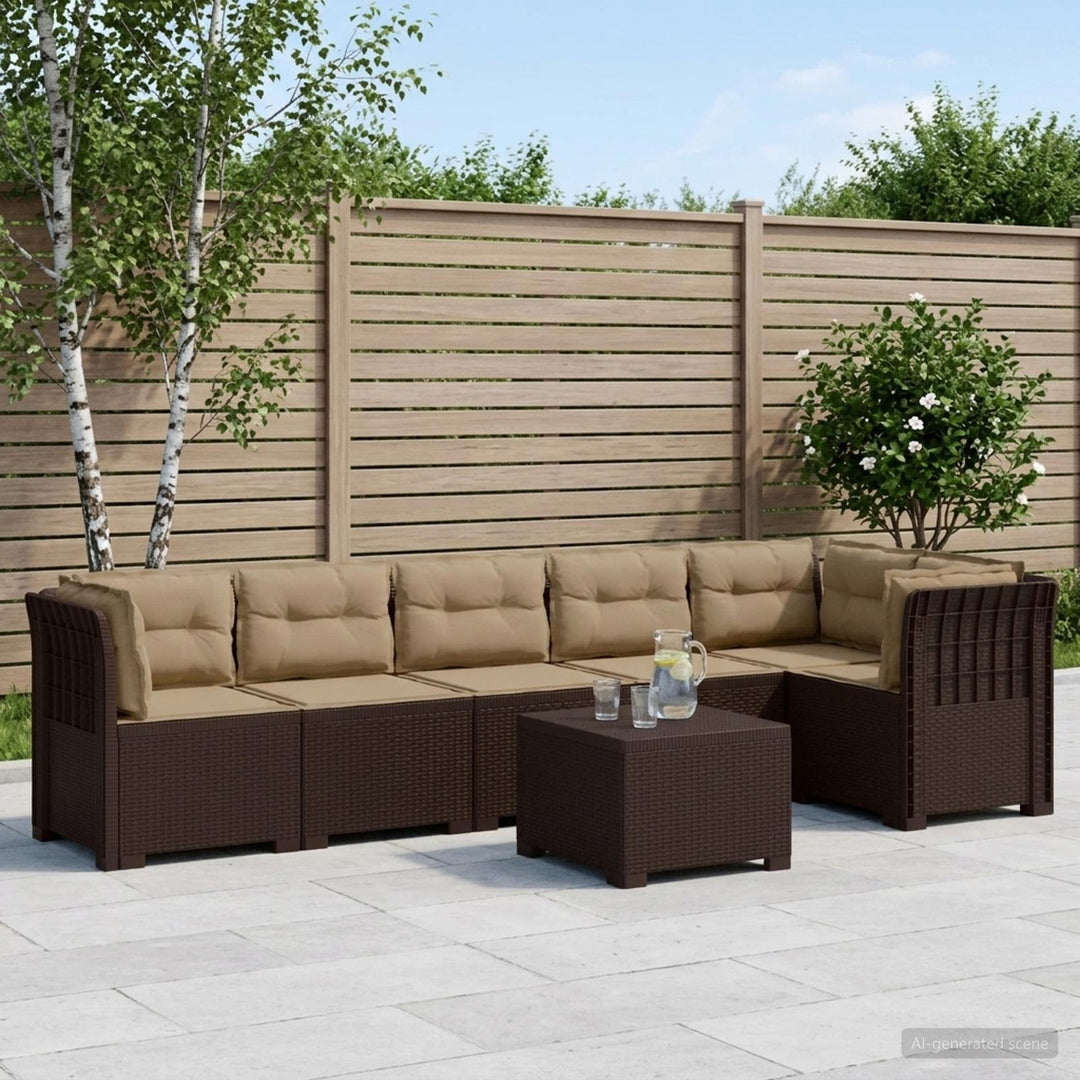 6-personers Have Sofa med Puder Rattan Look PP Brun