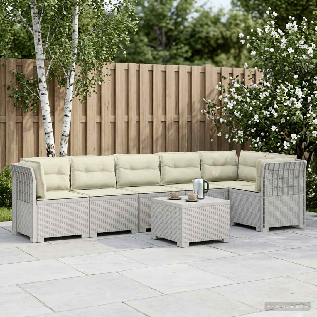 6-personers Have Sofa med Puder Rattan Look PP Hvid